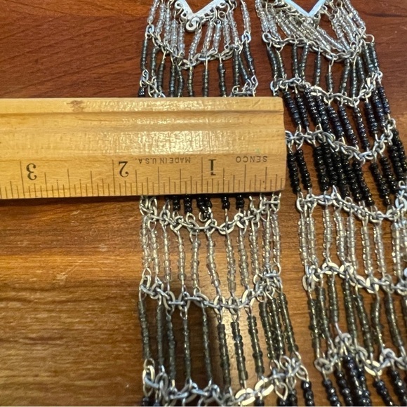 Spectacular flapper chandelier earrings oversized silver black beaded pi… - Picture 3 of 5